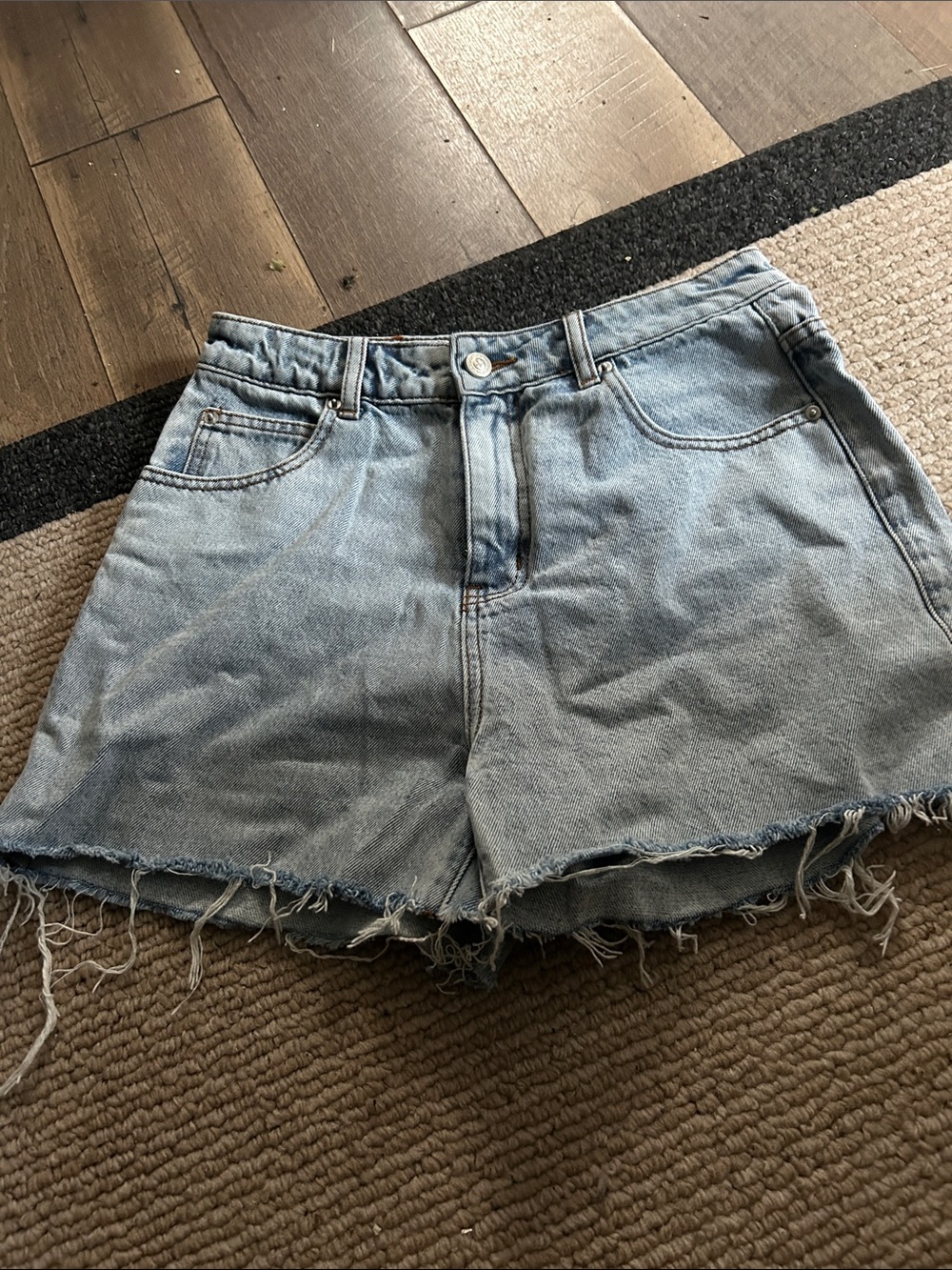 Princess Polly Light Wash High-Rise Raw Hem Denim Shorts